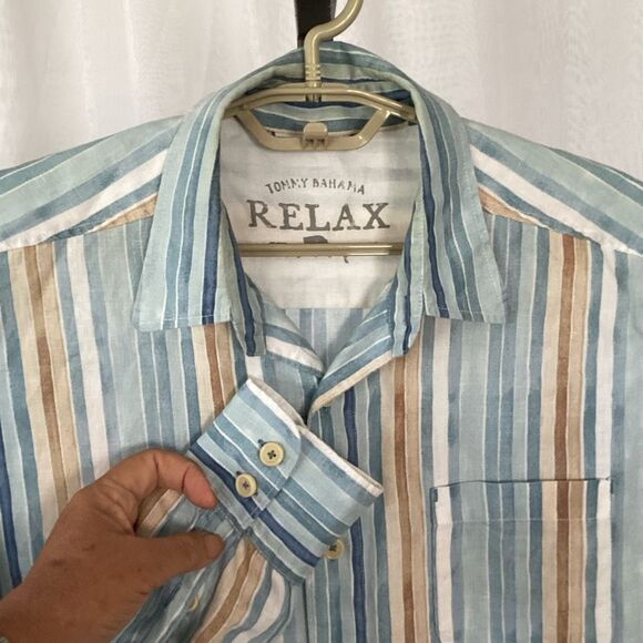 Tommy Bahama 100% Linen Relax Long Sleeve Shirt Men’s Medium Striped - Picture 4 of 5